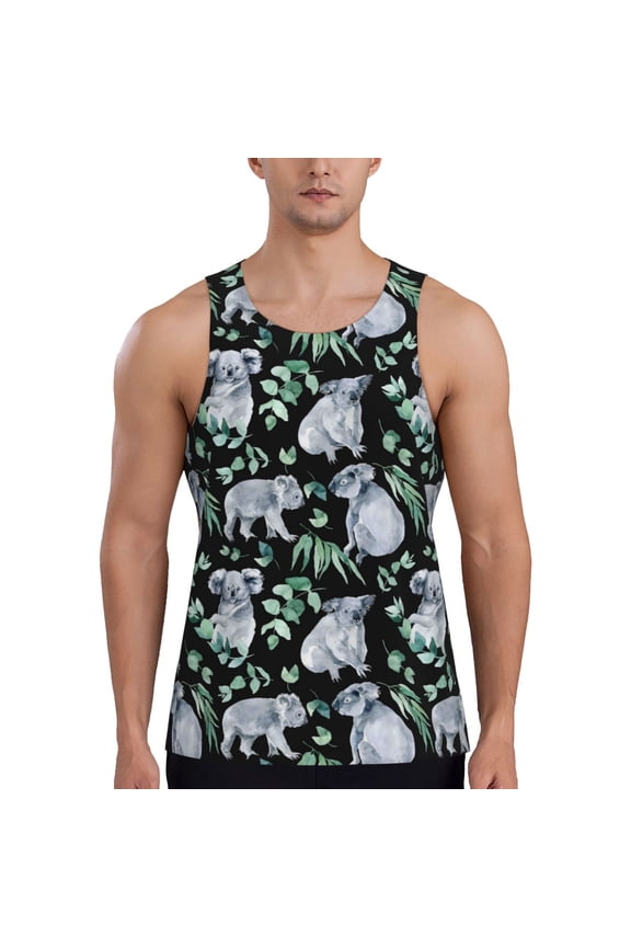Cartoon Koala Bear Men's Tank Top Workout Quick Dry Sleeveless Gym Jogging Muscle Shirts Summer Swim Beach Tops