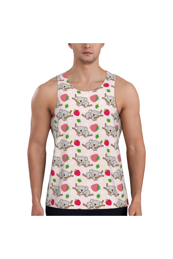 Cartoon Koala Bear Men's Tank Top Workout Quick Dry Sleeveless Gym Jogging Muscle Shirts Summer Swim Beach Tops
