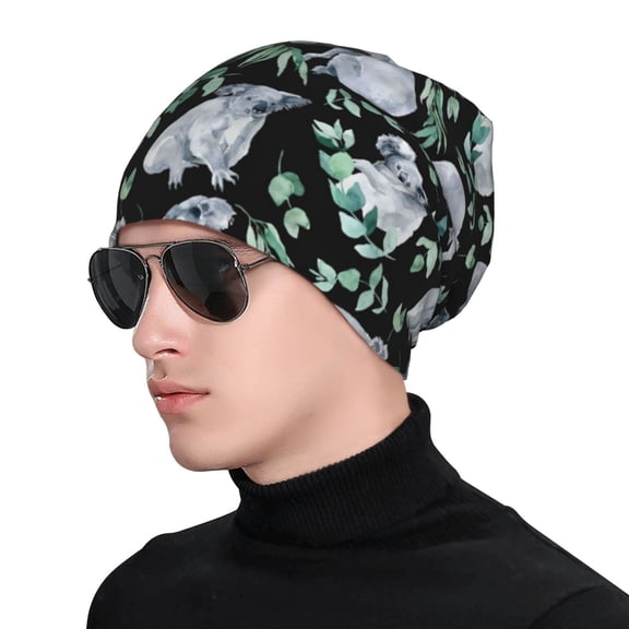 Xecao Cartoon Koala Bear Print Beanie Knitted Hat for Men Women, Winter Fashion Knit Cuffed Caps Unisex