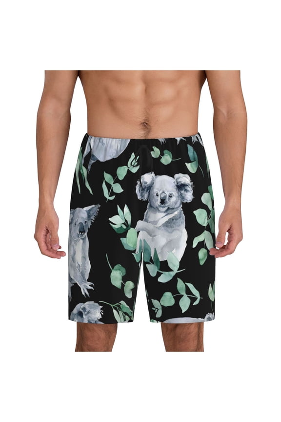 Cartoon Koala Bear Print Men's Sleepwear Shorts Pajama Bottom Lounge Short nightwear with Convenient Pockets for Relaxed Home Wear-X-Large