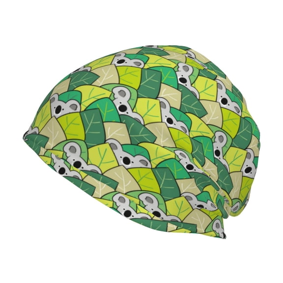 Xecao Cartoon Koala Bear and Leaf Print Knit Hat,Winter Beanie for Men Women, Beanie Soft Warm Ski Stocking Cuffed Cap