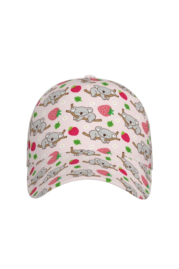Cartoon Koala Bear for Baseball Cap: Unisex, crafted from classic polyester twill fabric, featuring a soft unconstructed design