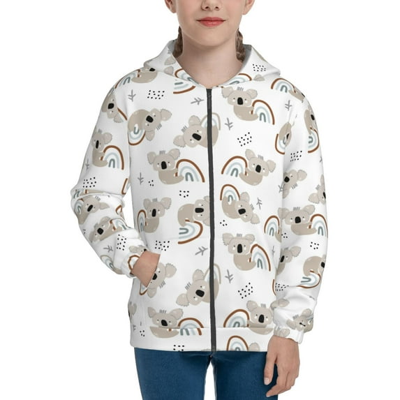 Xecao Cartoon Koala Pattern Zip Up Hoodies for Boys Girls, Sweatshirt with Pockets-Medium