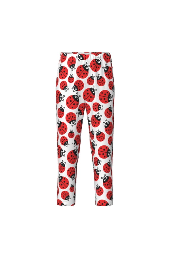 Cartoon Ladybug Print Teenagers' Pajama Pants Long Sleep Pants Soft Elastic Waist Pajama Bottoms Elastic waist with 2 Pockets 5-16 Years-Medium