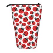 Xecao Cartoon Ladybug Print Telescopic Pencil Bag Pen Holder Pop Up Stationery Case Stand-up Retractable Transformer Bag Standing Organizer