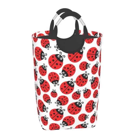 Xecao Cartoon Ladybug for Laundry Basket,Collapsible Large Laundry Hamper,Wash Bag for Laundry Room, Rolling Laundry Basket with Handles