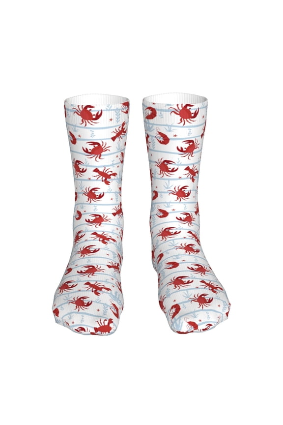 Cartoon Lobsters Print Fashion No Heel Casual Crew Socks Cushioned Breathable for Men Women - Moisture wicking,Not easy to fade Suitable for daily