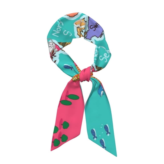Xecao Cartoon Map Of Europe Pattern Large Satin Head Scarf - Satin Hair Scarves Silk Bandana Scarf Headscarf Silk Feeling Scarf for Women
