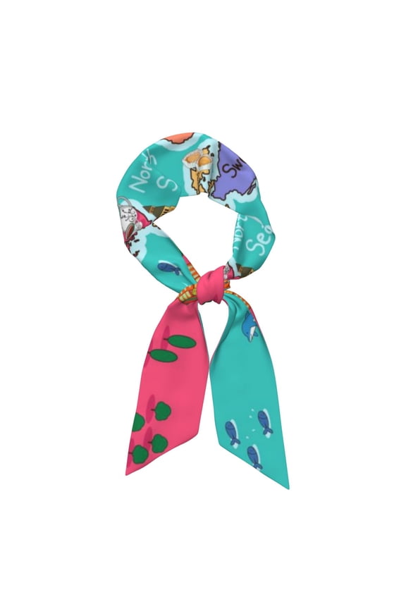 Cartoon Map Of Europe Pattern Large Satin Head Scarf - Satin Hair Scarves Silk Bandana Scarf Headscarf Silk Feeling Scarf for Women