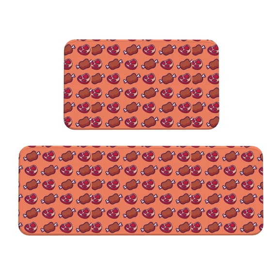 Xecao Cartoon Meat Patten Kitchen Rugs and Mats Sets,2 Pieces Non-Slip Washable Rugs, Kitchen Mat for Floor,Suit for Kitchen Decor and Accessories