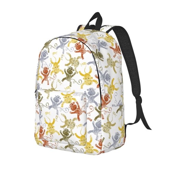 Xecao Cartoon Monkey Canvas College Laptop Backpack, a durable rucksack designed for both men and women, ideal for travel, school, and daily use-Medium