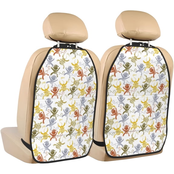 Xecao Cartoon Monkey Pattern Car Seat Back Protector 2 Pack Large Capacity Pocket, Kick Mats Back Seat Protector