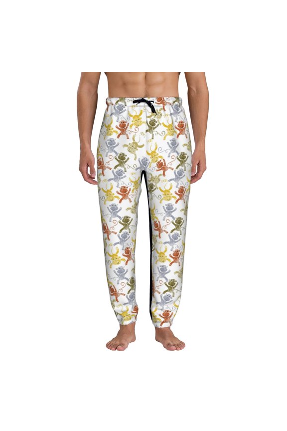 Cartoon Monkey Print Active Tech Joggers for Men, Mens Sweatpants Lounge Pants with Pockets-3X-Large