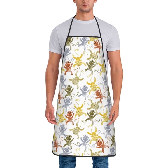 Xecao Cartoon Monkey Print Funny BBQ Chef Aprons for Men Women,Adjustable Kitchen Cooking Aprons with Pocket Waterproof Oil Proof No Pilling Fading