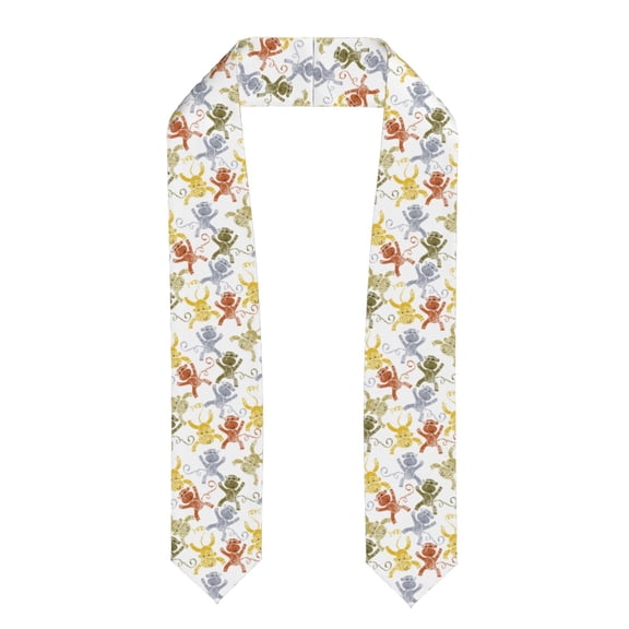 Xecao Cartoon Monkey Print Graduation Shawl Stole Honor Stole Adult 72" Academic Commencements