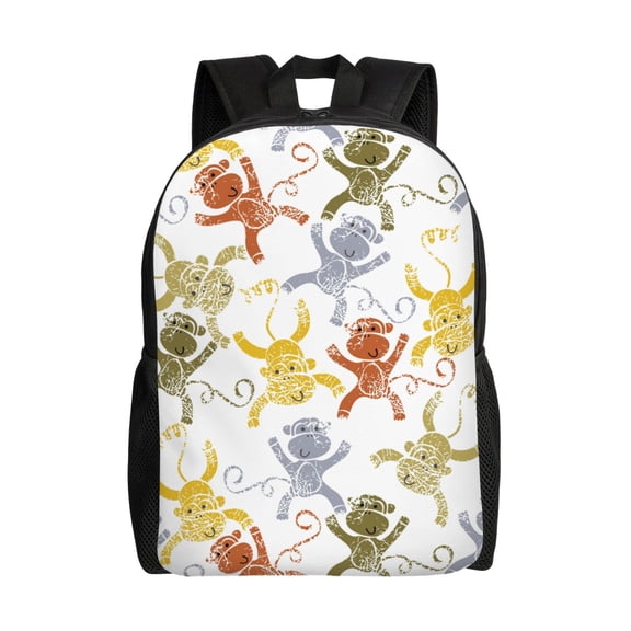 Xecao Cartoon Monkey Print School Backpack with Laptop Compartment Small Travel Laptop Backpack for Women Men Waterproof College Backpack Simple School Bag