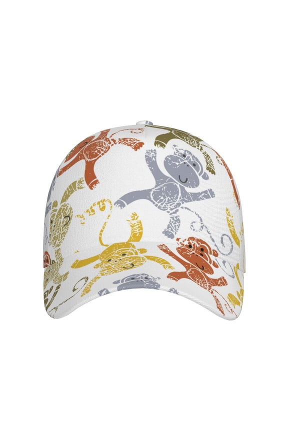 Cartoon Monkey for Baseball Cap: Unisex, crafted from classic polyester twill fabric, featuring a soft unconstructed design