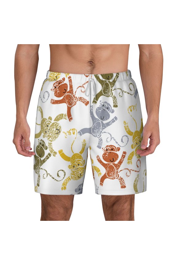 Cartoon Monkey for Men's Swimming Trunks Swim Trunks Quick Dry Swim Shorts with Mesh Lining Funny Swimwear Bathing Suits