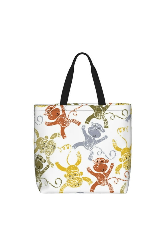 Cartoon Monkey for Tote Bag: spacious with inner pockets, ideal for work, shopping, or travel.