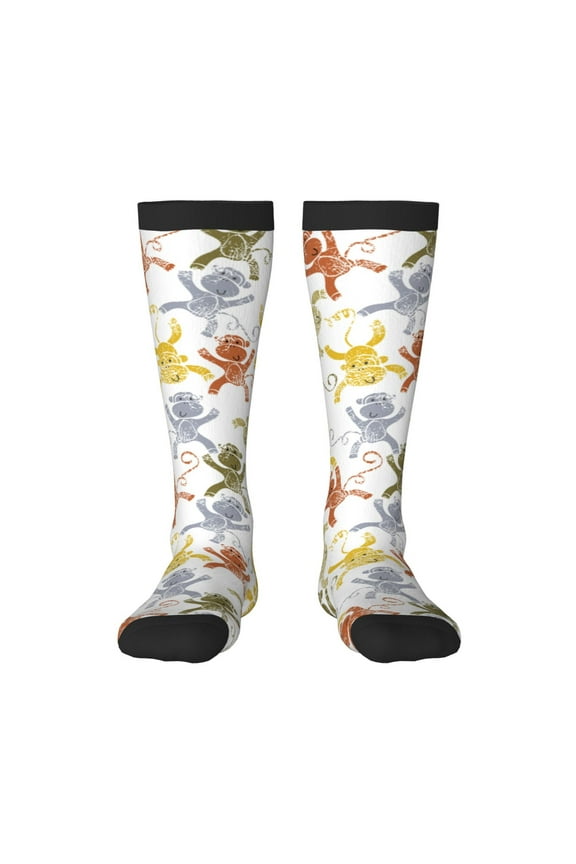 Cartoon Monkey print thigh-high socks, crafted for both men and women with a stretchy, high-opaque design perfect for daily wear