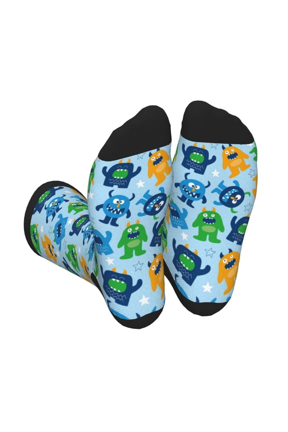 Cartoon Monster Print Crew Socks for Men and Women, Men's Soft Moisture-wicking Sock