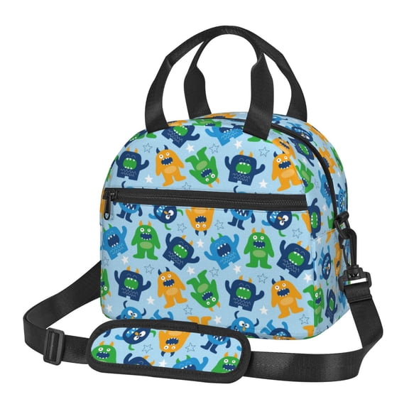 Xecao Cartoon Monster Print Insulated Lunch Box, Lunch Cags Lunch Bag Featuring An Adjustable Shoulder Strap