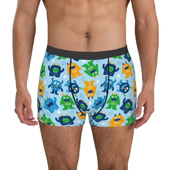 Xecao Cartoon Monster Print Men's Underwear Boxer Briefs Pack - Your ComfortSoft, Moisture-Wicking, and Breathable Choice for Men's Underwear-Medium