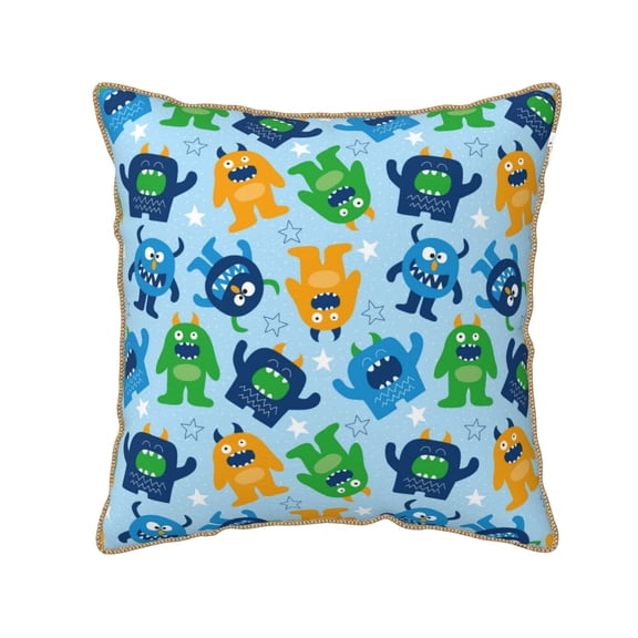 Xecao Cartoon Monster Print Soft Velvet Decorative Throw Pillow Covers, Square Cushion Cases for Bed, Sofa, Living Room, Car, and Indoor Outdoor Use-16"x16"
