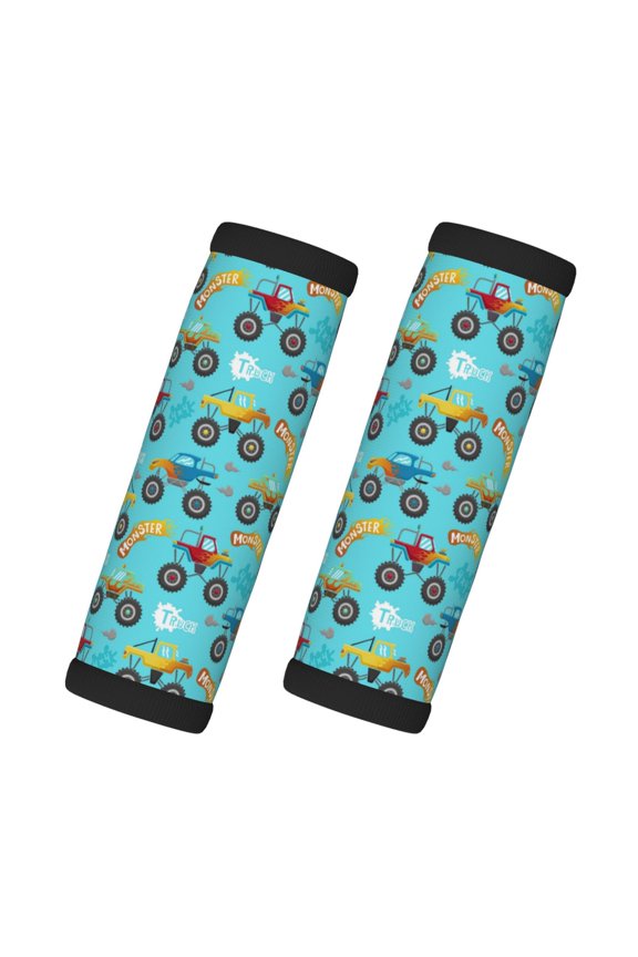 Cartoon Monster Truck Print 2 Pack Luggage Handles Wrap Grips Identifiers Bright Luggage Markers, Unique Travel Essentials,Bright Luggage Markers
