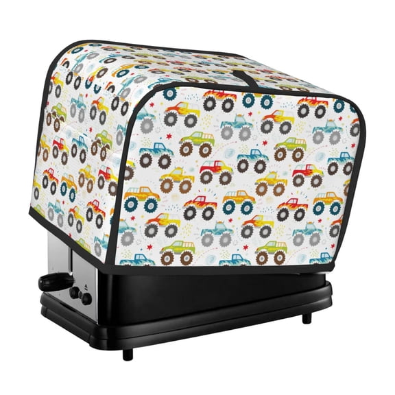 Xecao Cartoon Monster Trucks Print 2 Slice Toaster Cover with Pockets, Small Appliance Cover, Dust and Fingerprint Protection, Machine Washable