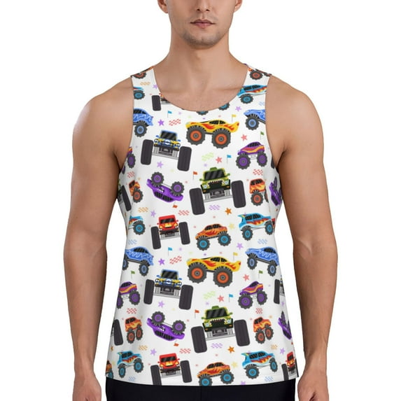 Xecao Cartoon Monster Trucks1 Men's Tank Top Workout Quick Dry Sleeveless Gym Jogging Muscle Shirts Summer Swim Beach Tops