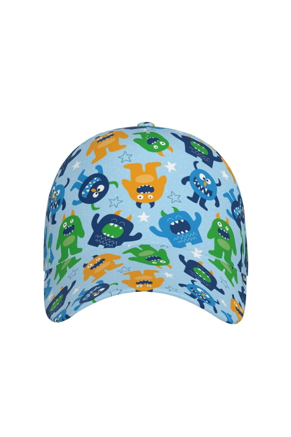 Cartoon Monster for Baseball Cap: Unisex, crafted from classic polyester twill fabric, featuring a soft unconstructed design