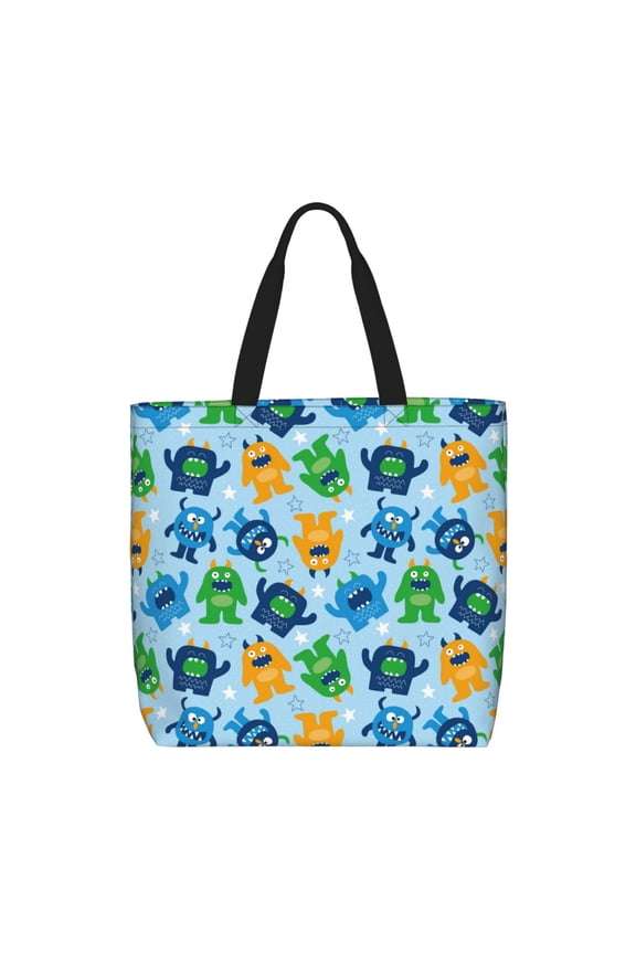 Cartoon Monster for Tote Bag: spacious with inner pockets, ideal for work, shopping, or travel.