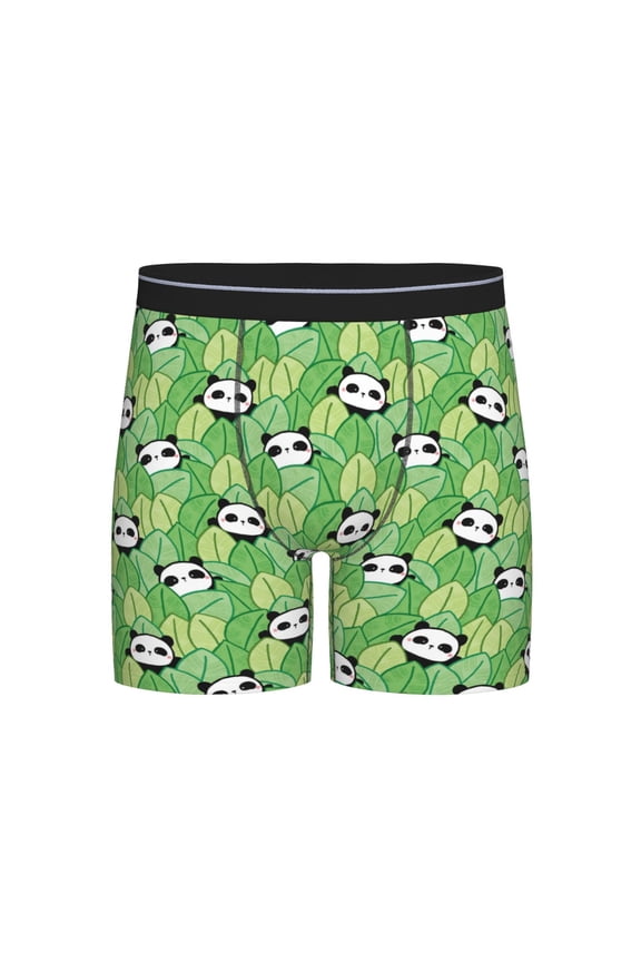 Cartoon Panda And Leaf 1 Print Boxer Briefs for Men's Stretch Moisture-Wicking Underwear, Mid-Rise Classics breathable fabric