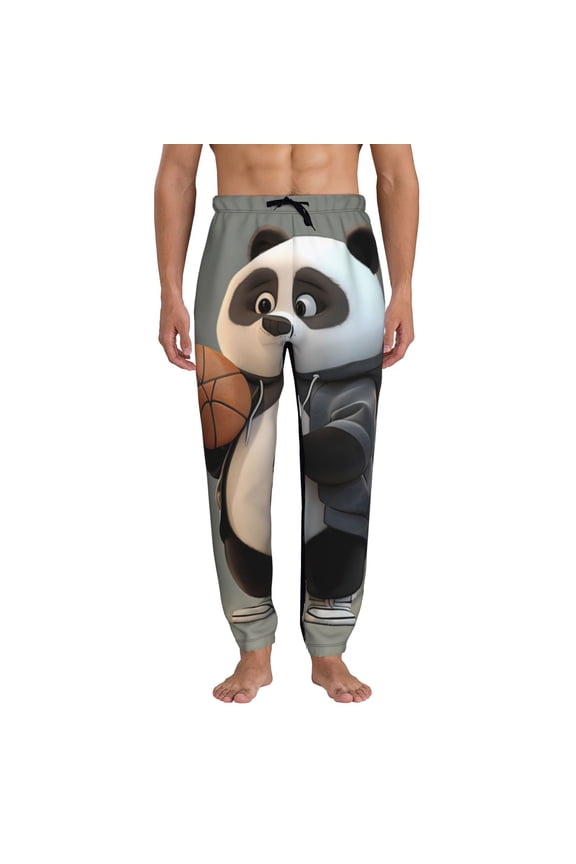 Cartoon Pandas Basketball Print Active Tech Joggers for Men, Mens Sweatpants Lounge Pants with Pockets-Medium