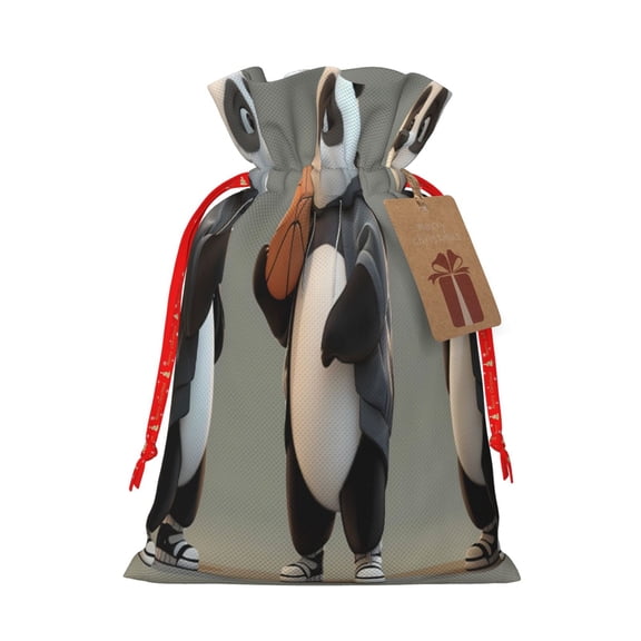 Xecao Cartoon Pandas Basketball Print Burlap Gift Bags with Drawstring and Gift Tags, Gift Bags, Burlap Bags, Jute Bags for Party, Christmas, DIY Craft Bags-Small