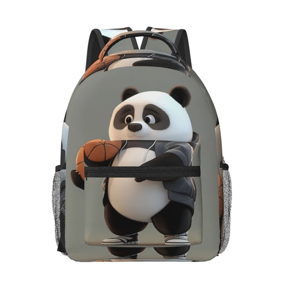 Xecao Cartoon Pandas Basketball Print Casual Backpack: A Computer Backpack Ideal for Men and Women, Perfect for College, School, or Daily Travels-One Size