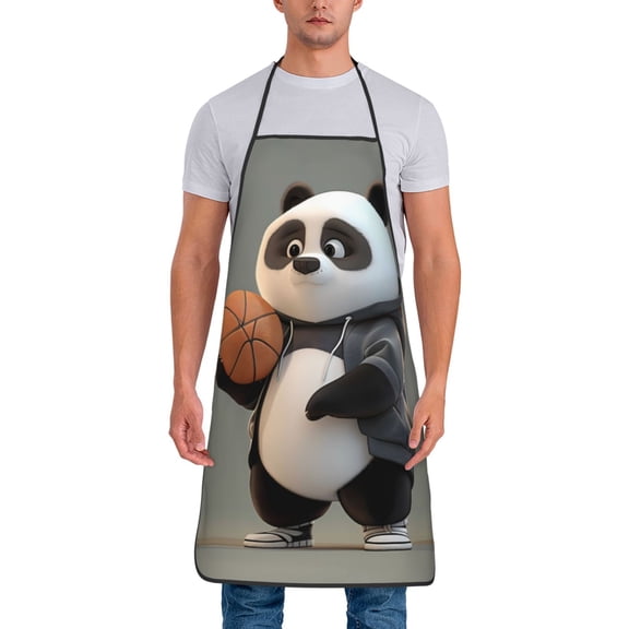Xecao Cartoon Pandas Basketball Print Funny BBQ Chef Aprons for Men Women,Adjustable Kitchen Cooking Aprons with Pocket Waterproof Oil Proof No Pilling Fading