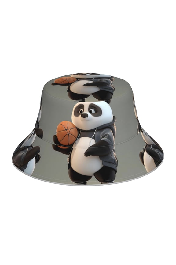 Cartoon Pandas Basketball Print Men and Women Night Reflective Hat Runner Cap Visor Bucket Hat Boonie Cap