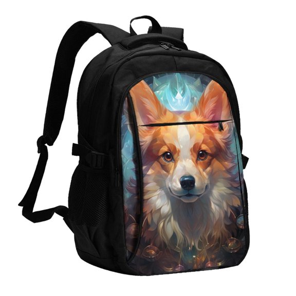 Xecao Cartoon Pattern Corgi for Travel Laptop Backpack, USB-Charging-Enabled, Spacious Business Backpack for Men and Women,College School Computer Bag