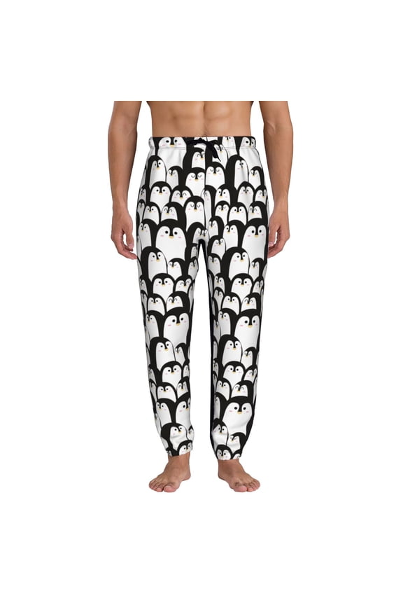 Cartoon Penguin Print Active Tech Joggers for Men, Mens Sweatpants Lounge Pants with Pockets-Large