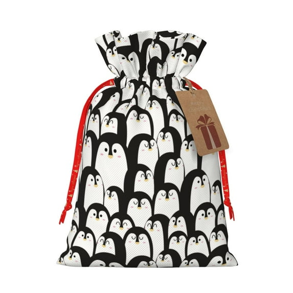 Xecao Cartoon Penguin Print Burlap Gift Bags with Drawstring and Gift Tags, Gift Bags, Burlap Bags, Jute Bags for Party, Christmas, DIY Craft Bags-Small