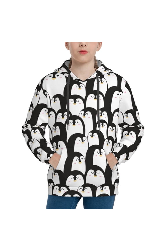 Cartoon Penguin Print Youth Hoodie Sweatshirt,Boys Hoodies,Essentials Hoodie-Medium