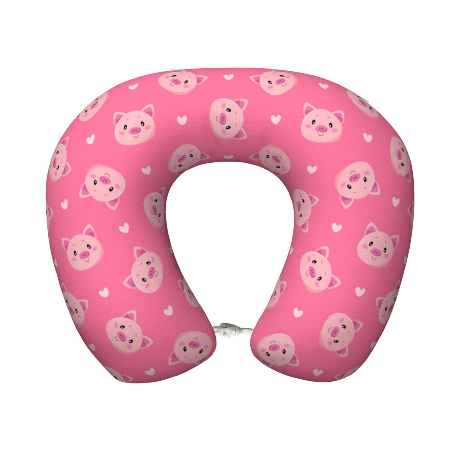 Xecao Cartoon Pigs and Hearts Print Memory Foam Cervical Neck Pillow Versatile U-Shaped Pillows for Home,Office,Camping,Travelling,Soft Washable Cover