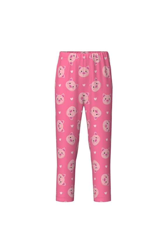 Cartoon Pigs and Hearts Print Teenagers' Pajama Pants Long Sleep Pants Soft Elastic Waist Pajama Bottoms Elastic waist with 2 Pockets 5-16 Years-XS(5-6)