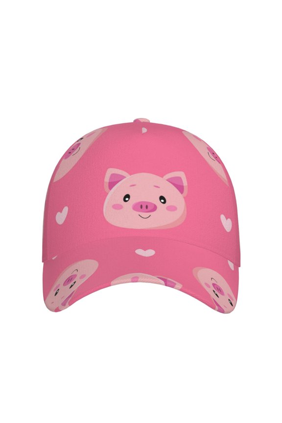 Cartoon Pigs and Hearts for Baseball Cap: Unisex, crafted from classic polyester twill fabric, featuring a soft unconstructed design