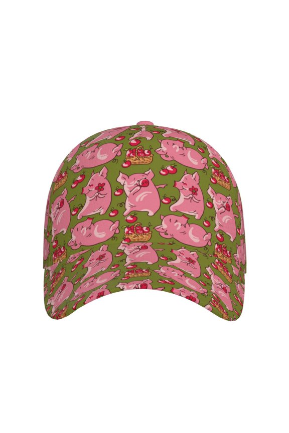 Cartoon Pigs for Baseball Cap: Unisex, crafted from classic polyester twill fabric, featuring a soft unconstructed design