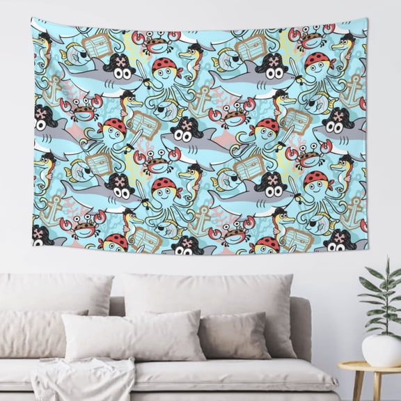 Xecao Cartoon Pirate Print Tapestry, Wall Hanging Room Funny Decor, Backdrop Room Decor for Bedroom Living Room dormitory