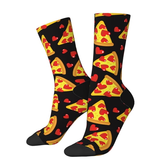 Xecao Cartoon Pizza Pattern Sport Socks for Women and Men Crew Socks Sporty Calf Socks Casual Socks