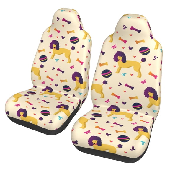 Xecao Cartoon Poodle Dog Print Car Seat Cover in That Fits Most Cars, Vans, SUVs, and Trucks.